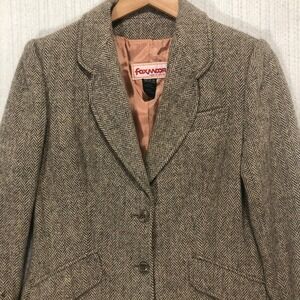 Foxmoor Herringbone Wool Blend Blazer Jacket Tan Brown Women's Business Casual